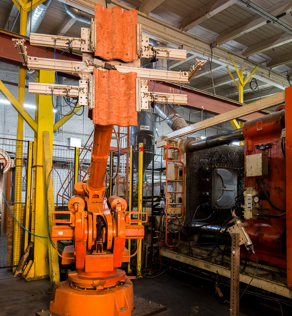 Injection molding technology for roof tiles at Spartek in Sparta, Wisconsin.